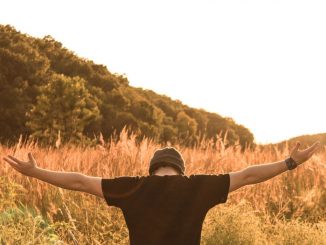 Homme en prière au milieu d’un champ durant le jour.