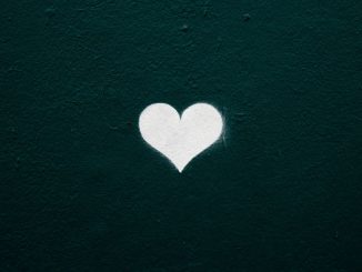 White heart illustration on a dark green background.